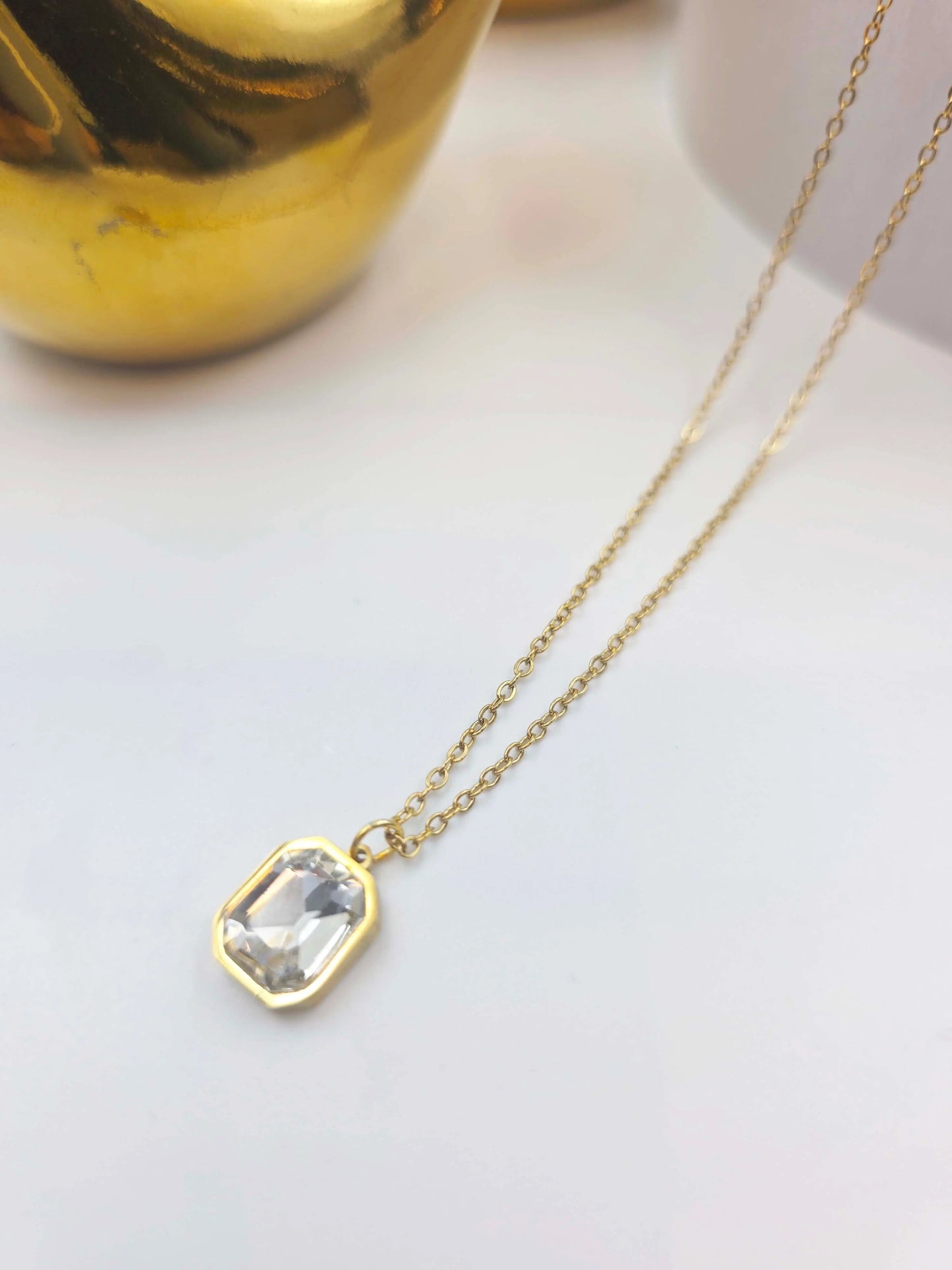 Caelora White Octagon Diamond-Women's Necklace-Emberstone-Emberstone