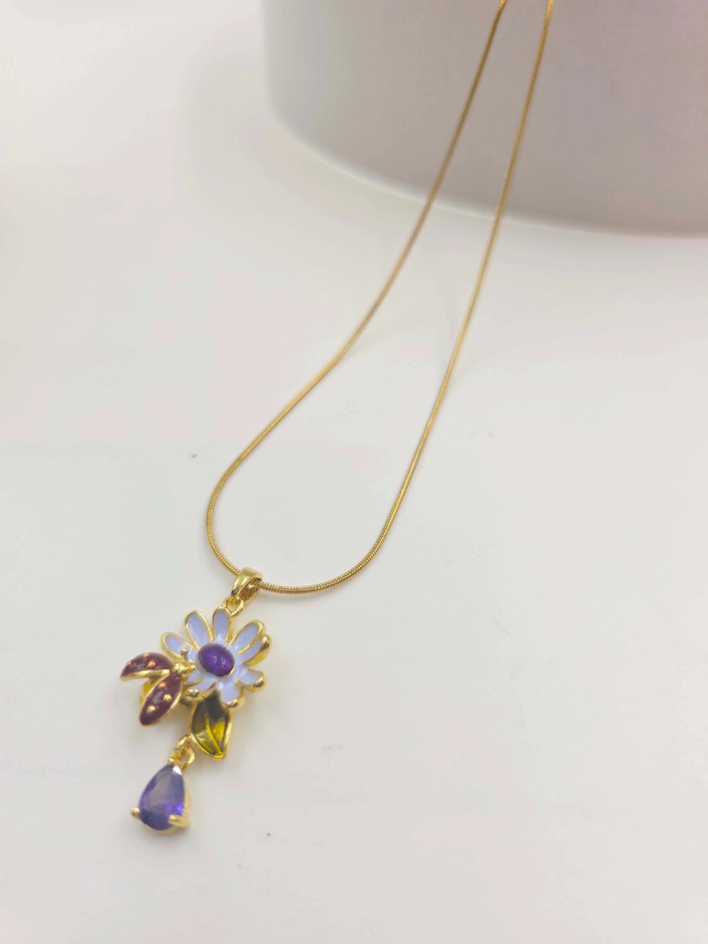 Starlith Purple Daisy with Blue Drop-Women's Necklace-Emberstone-Emberstone