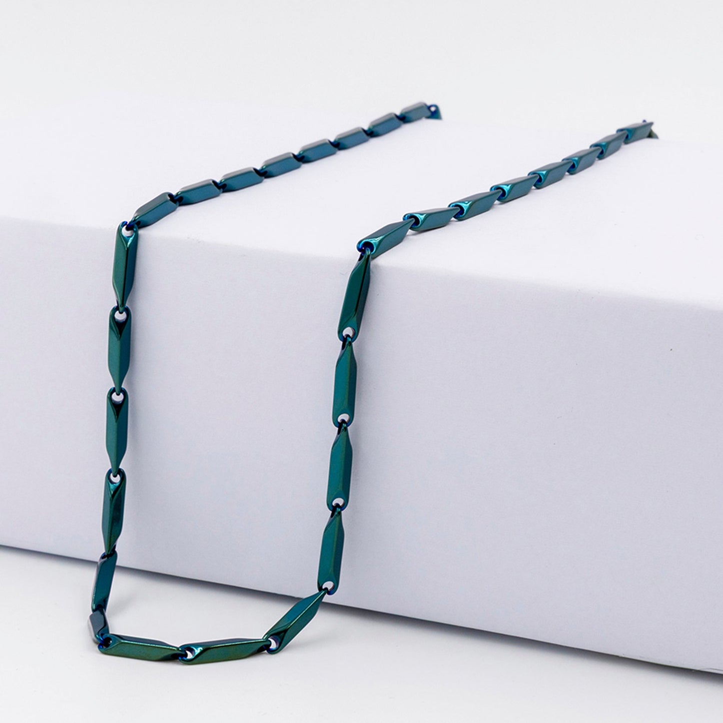 Emberstone Jewellery men's stainless steel necklace with a unique rice chain design in dark tones