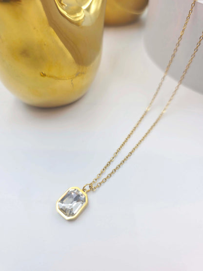 Caelora White Octagon Diamond-Women's Necklace-Emberstone-Emberstone