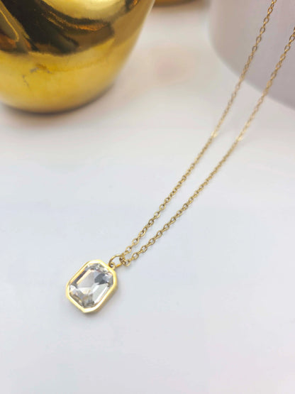 Caelora White Octagon Diamond-Women's Necklace-Emberstone-Emberstone
