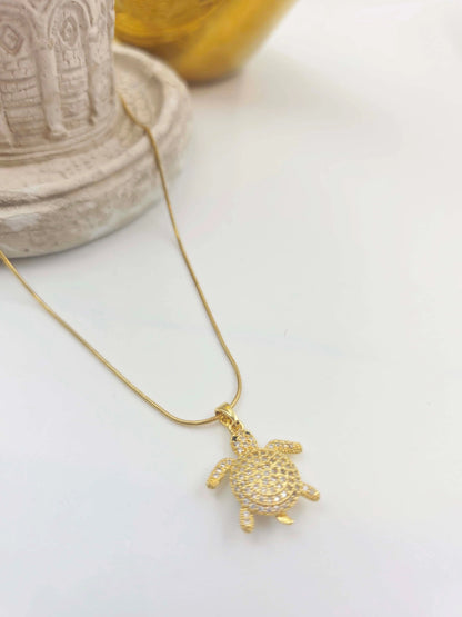 Elaria White Stone Studded Turtle-Women's Necklace-Emberstone-Emberstone
