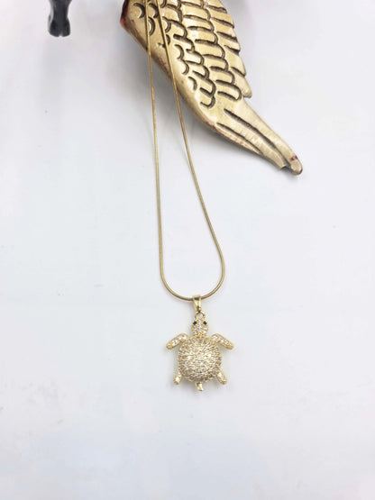 Elaria White Stone Studded Turtle-Women's Necklace-Emberstone-Emberstone