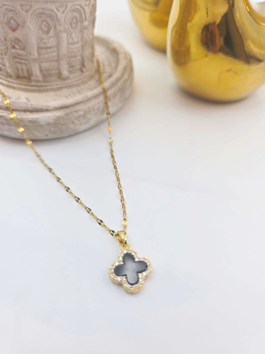 Seraphra Black - White Reversible Clover-Women's Necklace-Emberstone-Emberstone