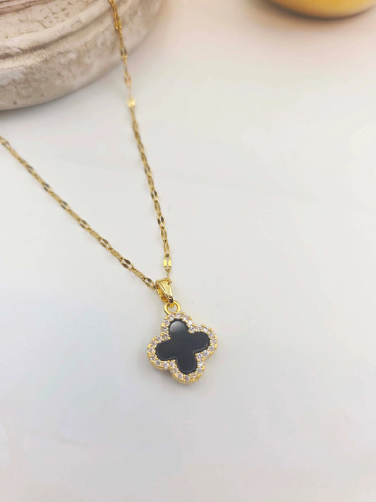 Seraphra Black - White Reversible Clover-Women's Necklace-Emberstone-Emberstone