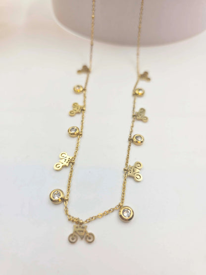 Glema Bicycle and Solitaire Charms-Women's Necklace-Emberstone-Emberstone