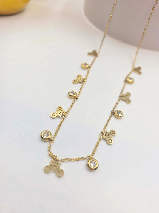 Glema Bicycle and Solitaire Charms-Women's Necklace-Emberstone-Emberstone