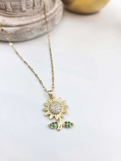 Sylviq Crystal Sunflower-Women's Necklace-Emberstone-Emberstone
