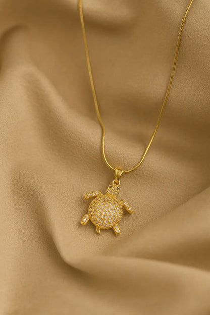 Elaria White Stone Studded Turtle-Women's Necklace-Emberstone-Emberstone