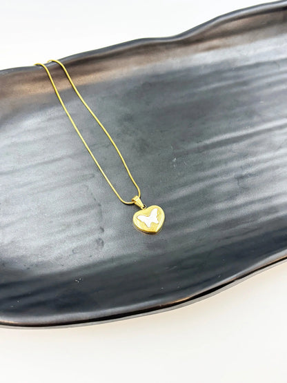 Halyn Pearl Butterfly Heart-Women's Necklace-Emberstone-Emberstone