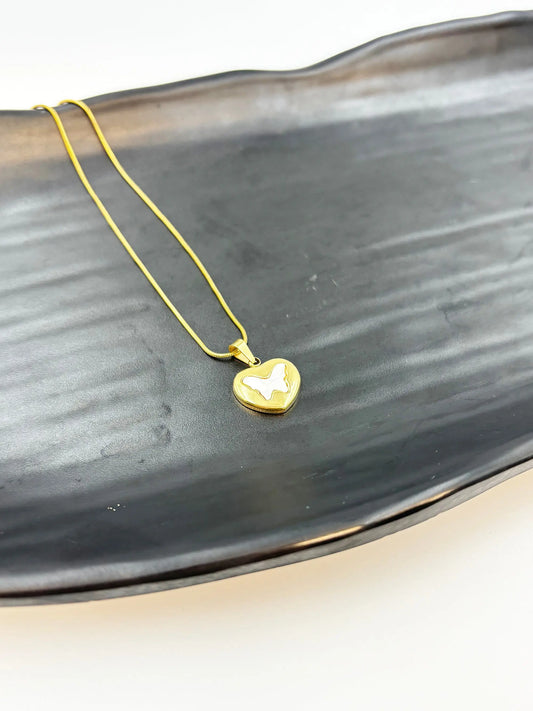 Halyn Pearl Butterfly Heart-Women's Necklace-Emberstone-Emberstone