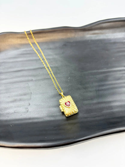 Belora Red Heart Openable Locket-Women's Necklace-Emberstone-Emberstone