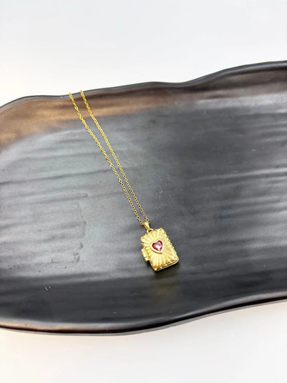 Belora Red Heart Openable Locket-Women's Necklace-Emberstone-Emberstone