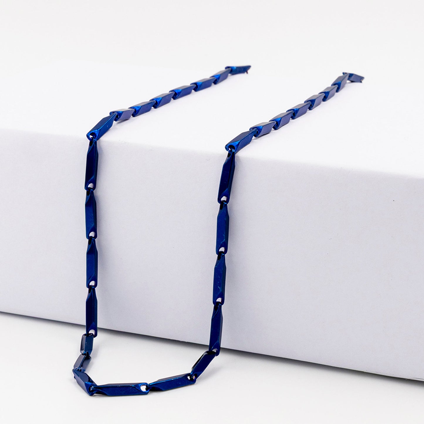 Emberstone Jewellery men's stainless steel necklace with a sleek blue rice chain design