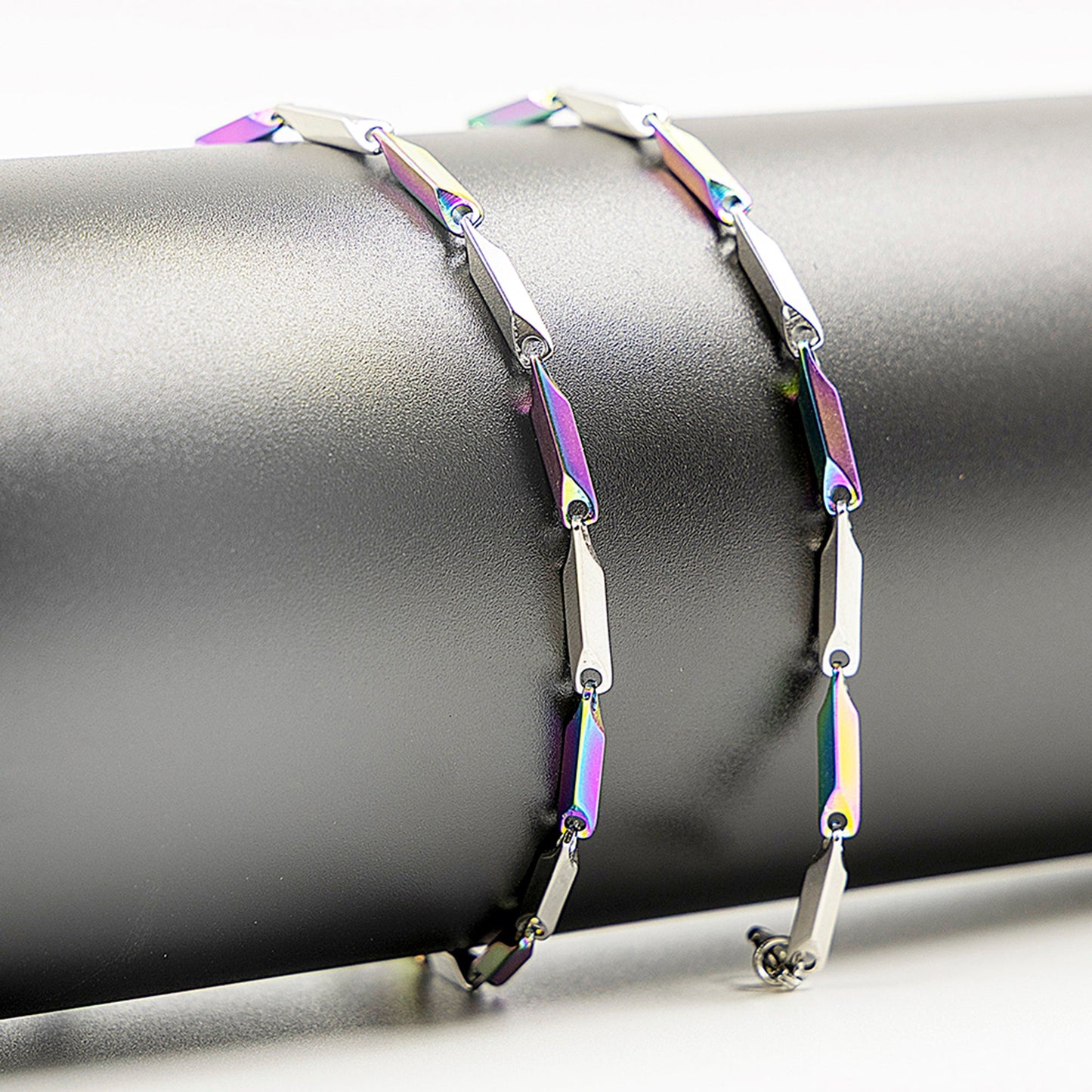 Emberstone Jewellery men's stainless steel necklace featuring a stylish rice chain design with colorful accents
