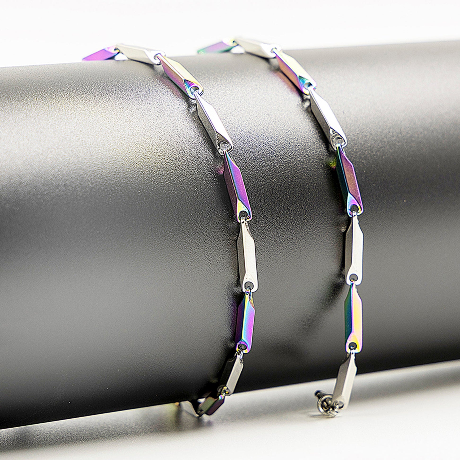Emberstone Jewellery men's stainless steel necklace featuring a stylish rice chain design with colorful accents