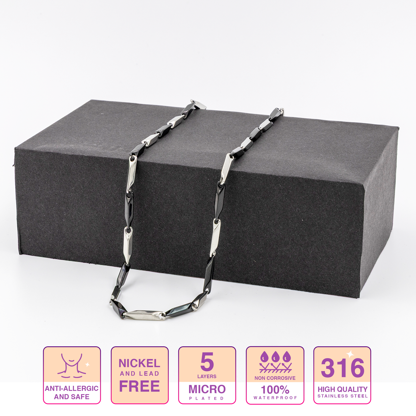 Men's stainless steel necklace from Emberstone Jewellery with five-layer micro plating and waterproof design